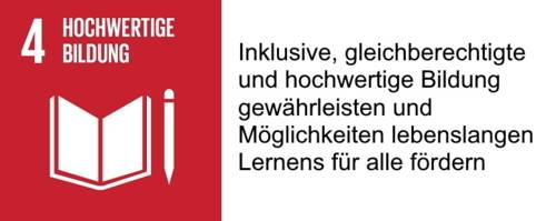 SDG 4 mit Beschreibung: Logo und Kurzbeschreibung