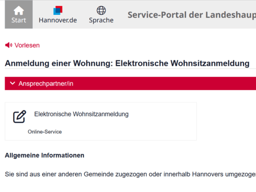 Ein Screenshot der elektronischen Wohnsitzanmeldung aus dem Serviceportal