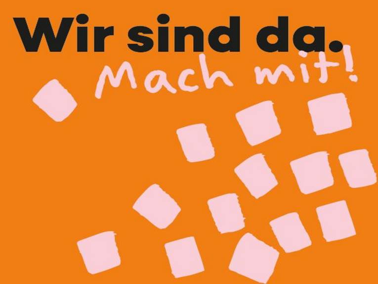 Das Bild zeigt das Logo für die Kampagne Einsamkeit, rosa Quadrate auf orange-farbenem Hintergrund